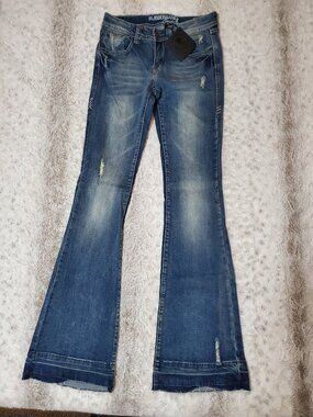 NWT Rubberband Stretch Karen Flare Jeans Size 26 Distressed Boutique